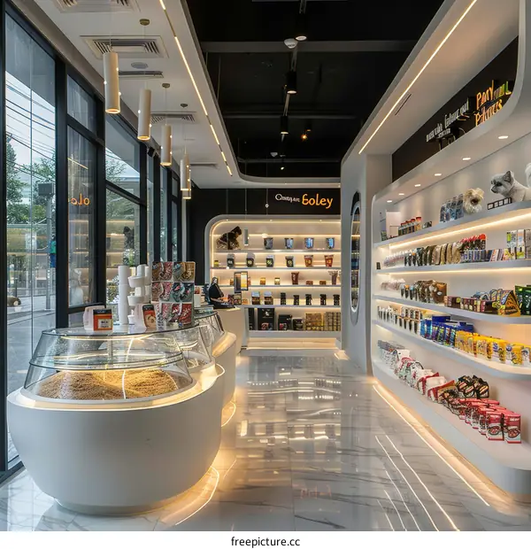 Modern Minimalist Bright White Pet Store Interior Design