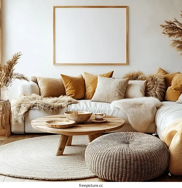 Bohemian Living Room Interior Design Mockup