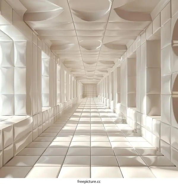 White Minimalist Concrete Futuristic Building Interior