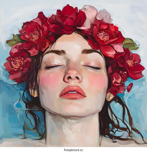 Woman with Closed Eyes and Flower Crown