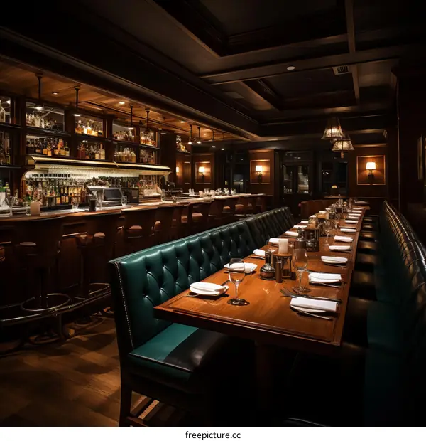 Luxurious Bar and Restaurant with Dark Wood and Leather Interior