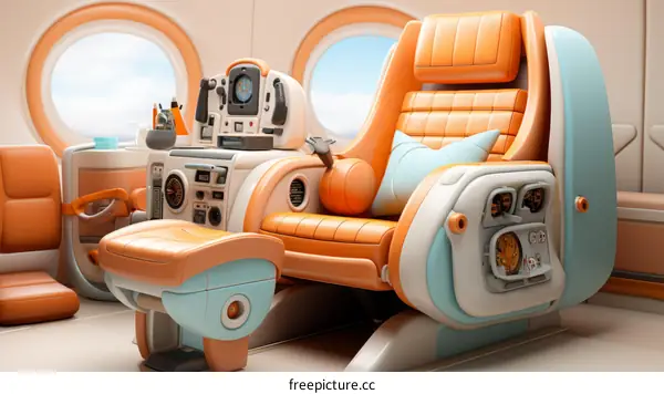 Futuristic spaceship interior with comfortable pilot seat