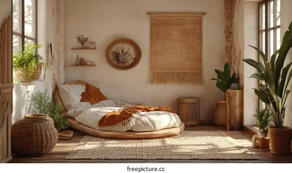Bohemian Bedroom Interior Design Illustration