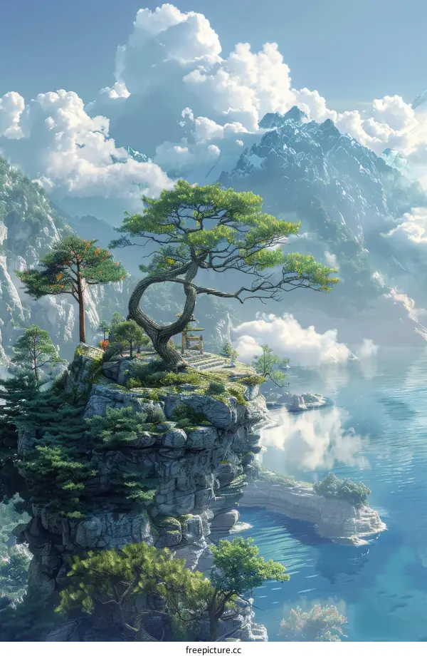 Majestic Mountain Landscape with Cliffside Oasis