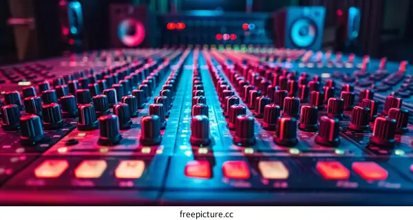 Close-up of a sound mixer in a recording studio