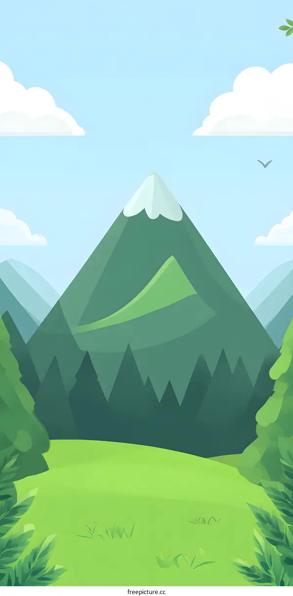Green Mountain Landscape Illustration