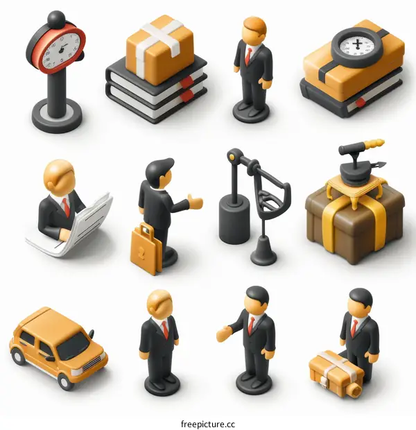 A group of business people and objects