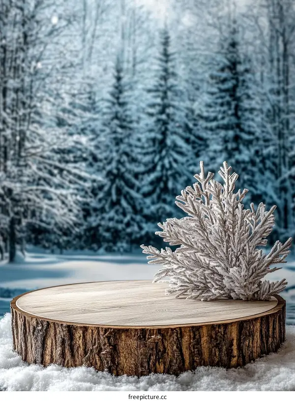 Winter Scene Wooden Table Display Background