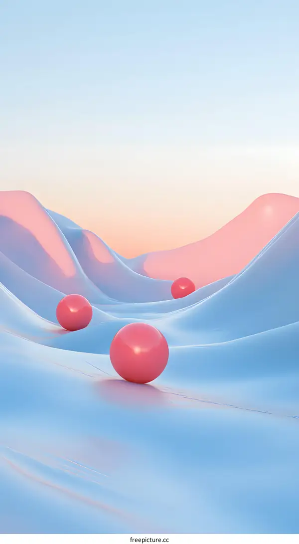Abstract Pink Spheres on a Blue and White Landscape