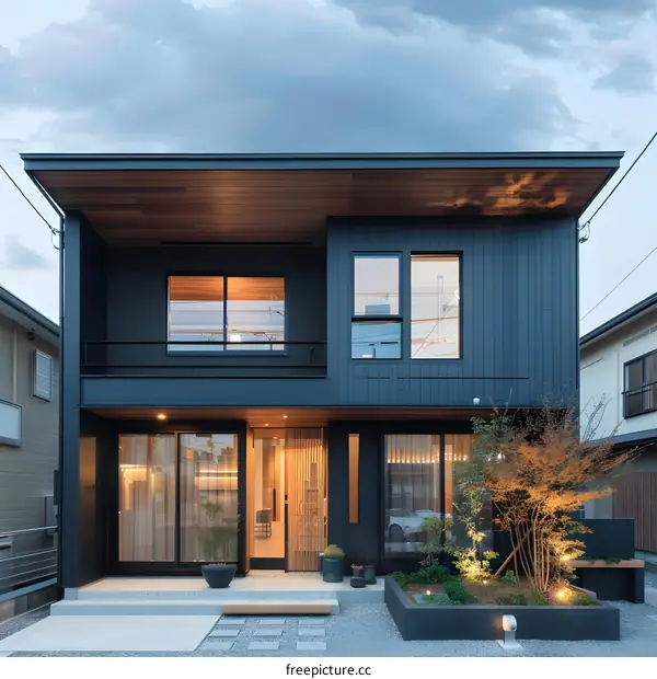 Modern Japanese Home with Black Exterior and Wooden Accents