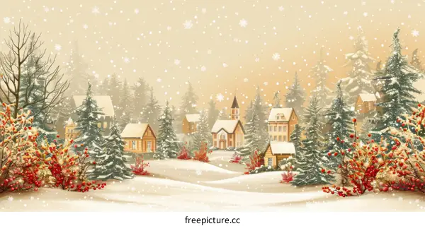 Snowy village in the woods