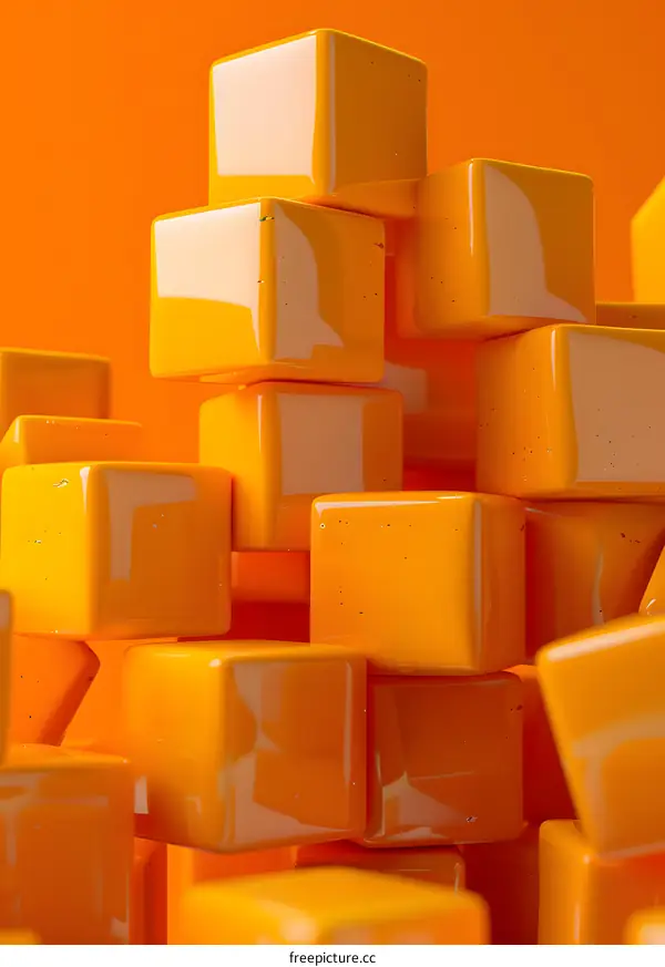 Orange cubes stacked in a chaotic manner