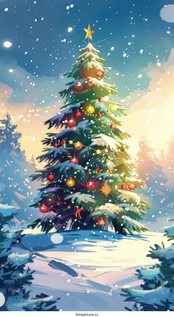 Christmas Tree in a Snowy Winter Landscape