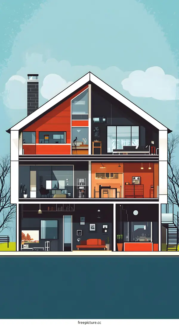 Modern House Interior Design Illustration