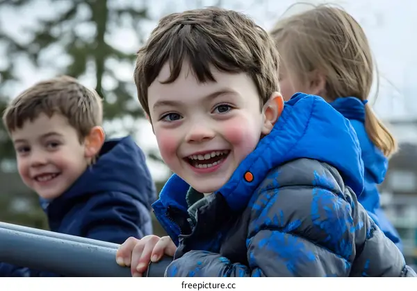 Happy Children Smiling In Winter