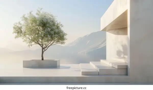 Minimalist Architecture with Ocean and Mountain View