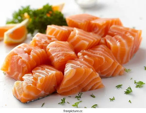 Fresh raw salmon fillet pieces