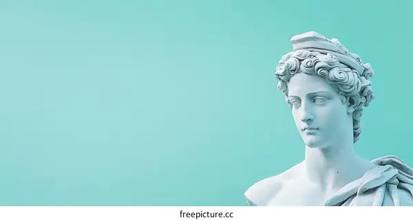 White Marble Bust on Teal Background
