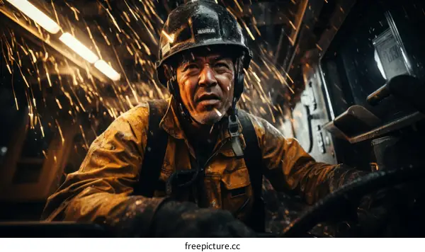 Firefighter in protective gear working in a dangerous environment