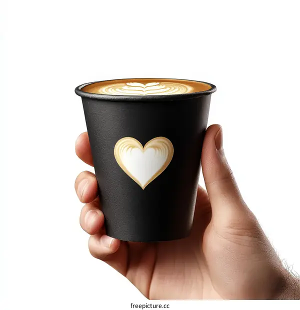 Hand Holding Black Coffee Cup with Latte Art