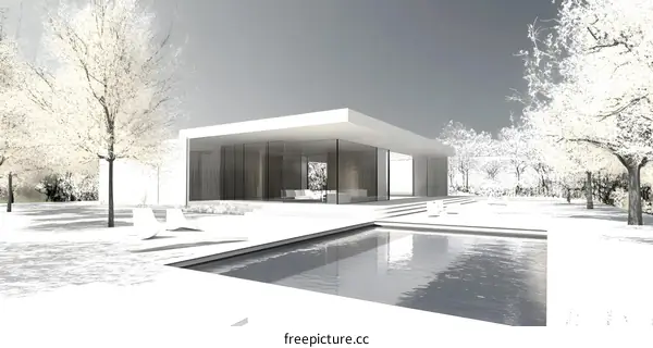Minimalist Modern House with Swimming Pool and Trees