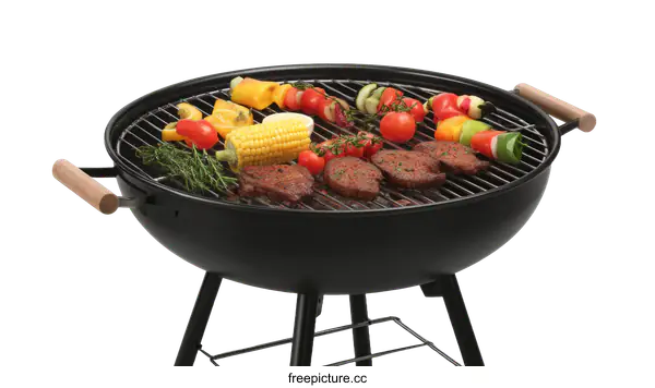 [Transparent Background PNG]Outdoor Portable Black Grill with Assorted Food