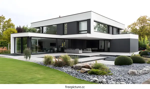 Modern House with Large Windows and Patio