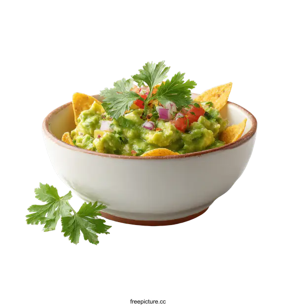 [Transparent Background PNG]Delicious Guacamole with Tortilla Chips