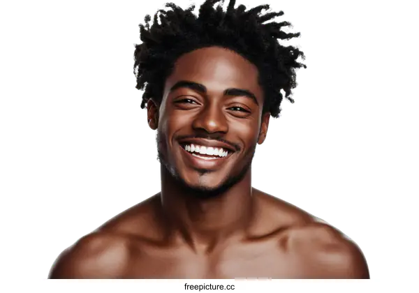[Transparent Background PNG]Happy Black Man Smiling Portrait Close-up