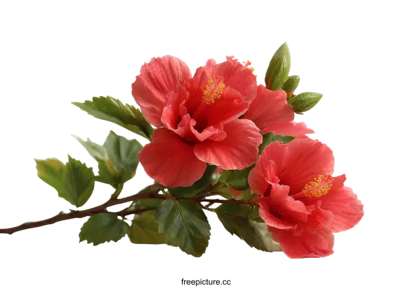 [Transparent Background PNG]Beautiful Coral Hibiscus Flowers Bouquet Close-up
