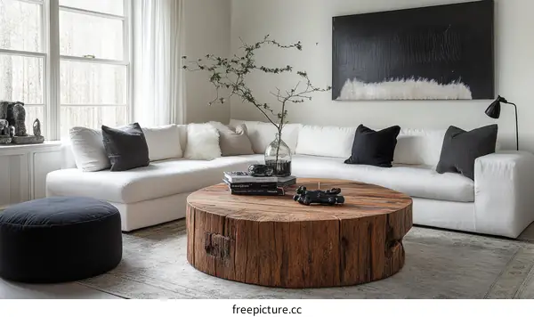 Modern Minimalist Living Room Design with Wooden Coffee Table