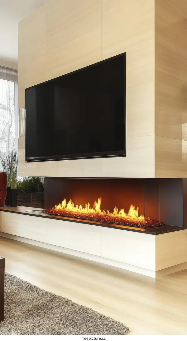 Modern Fireplace with Large TV in Living Room