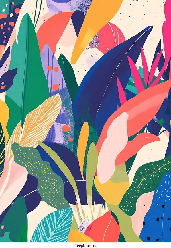 Colorful Abstract Tropical Leaves Illustration