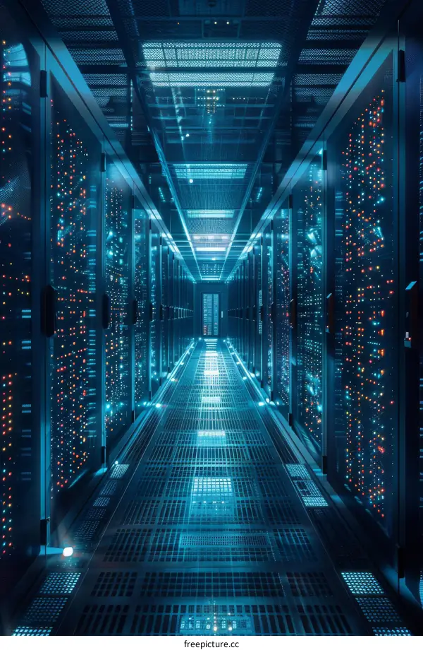 Modern Data Center Interior with Rows of Servers