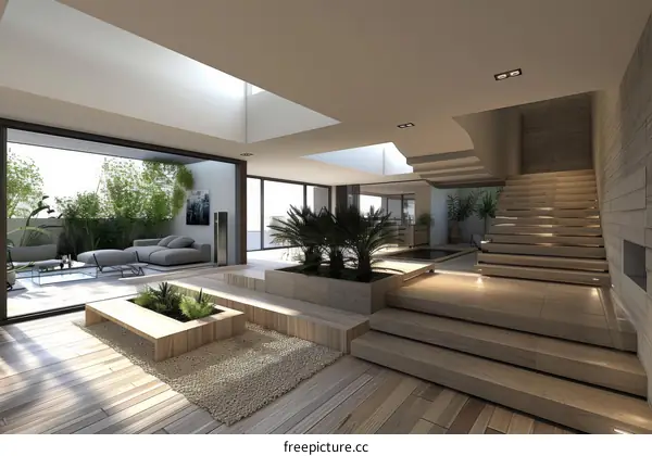 Modern Minimalist Duplex Apartment: Staircase and Living Room Decor