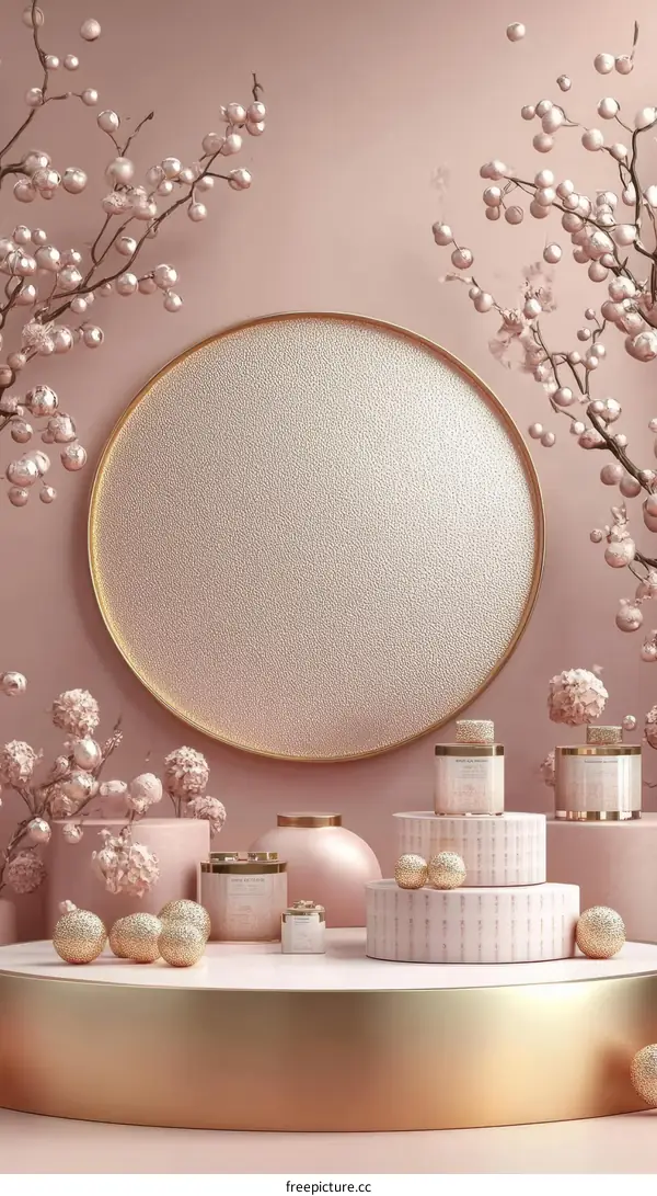 Elegant Pink Display with Decorative Items