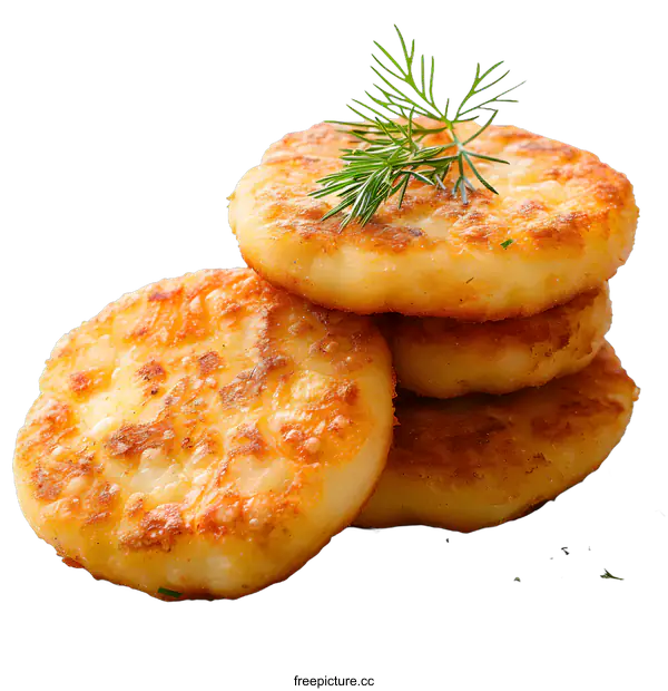 [Transparent Background PNG]Potato pancakes with dill on a white background
