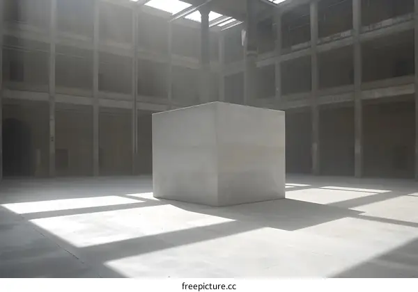 Concrete Cube in a Minimalist Architectural Setting