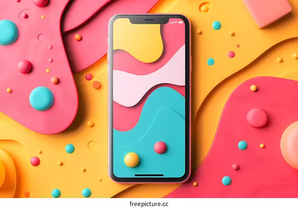 Pink Smartphone on Yellow and Red 3D Background