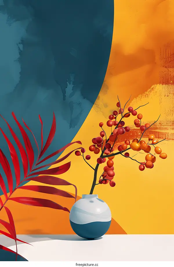 Abstract Still Life with Berries and Palm Leaf