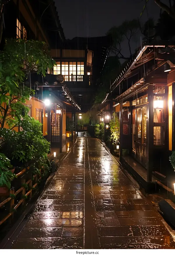 A wet alley in the Gion district of Kyoto, Japan