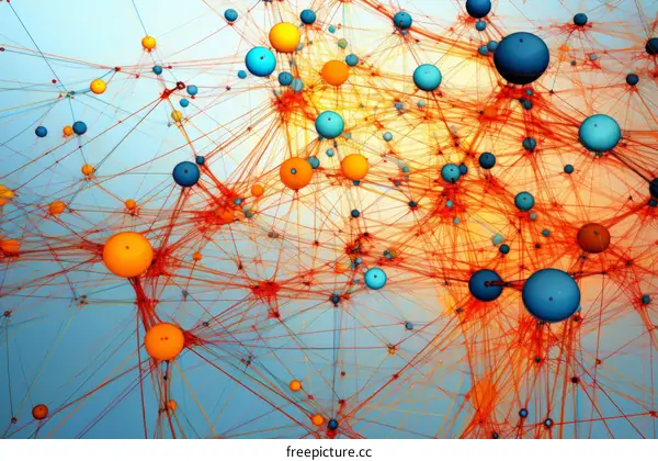 Interconnected Network of Nodes and Links - 3D Illustration