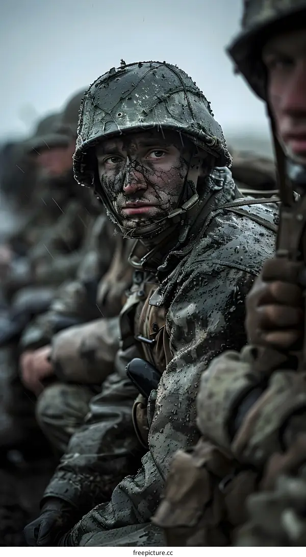 Portrait of a soldier with mud on his face