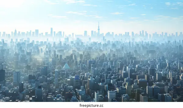 Aerial View of a Dense Urban Skyline