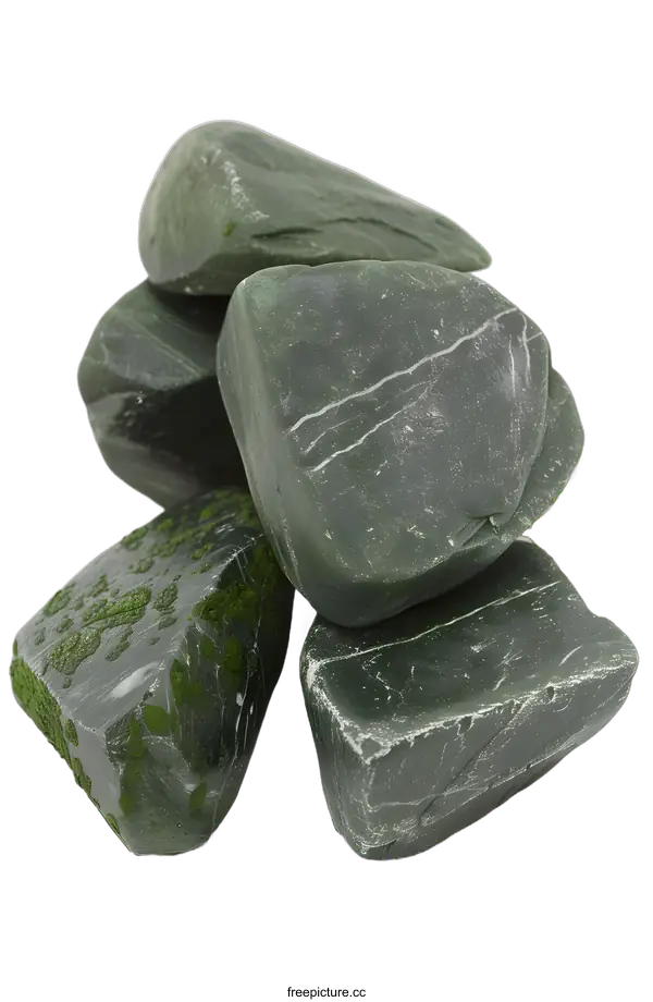 [Transparent Background PNG]Green Stone Rocks with White Background