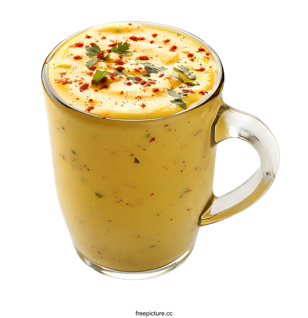 [Transparent Background PNG]A glass of mango lassi topped with spices