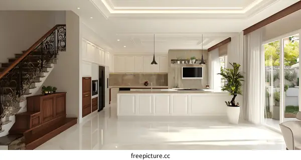 Modern Kitchen Interior Design with White Cabinets and Island