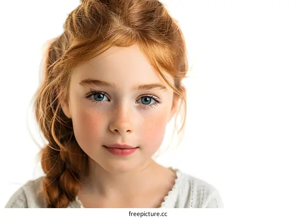 Portrait of a Young Girl with Red Hair and Freckles