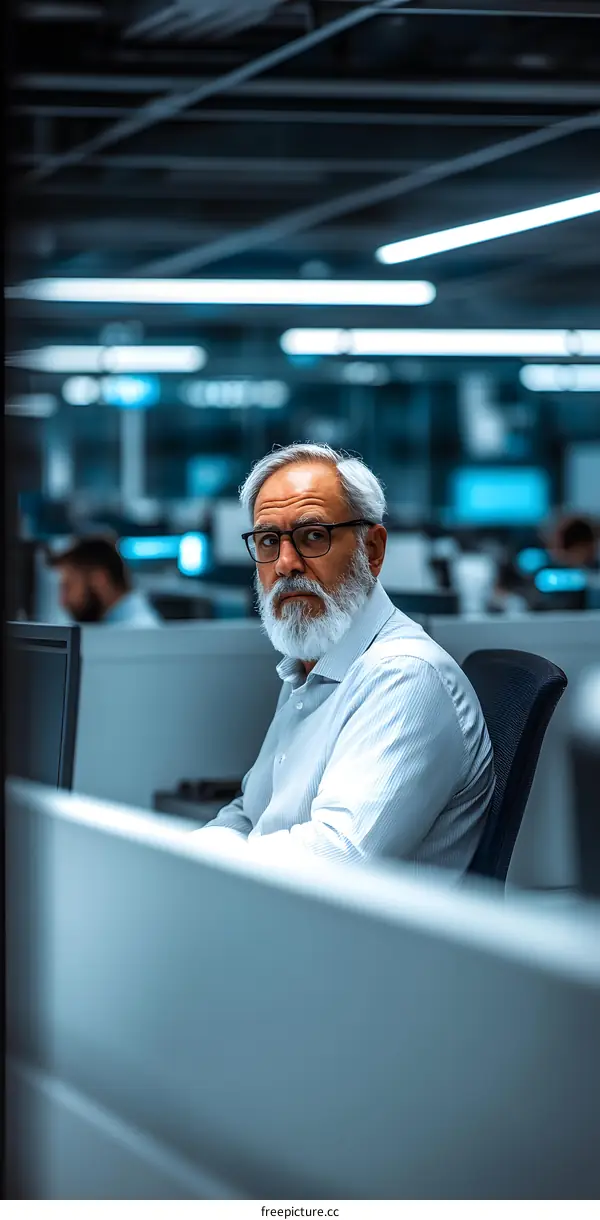 Senior Businessman Working at His Desk in a Modern Office