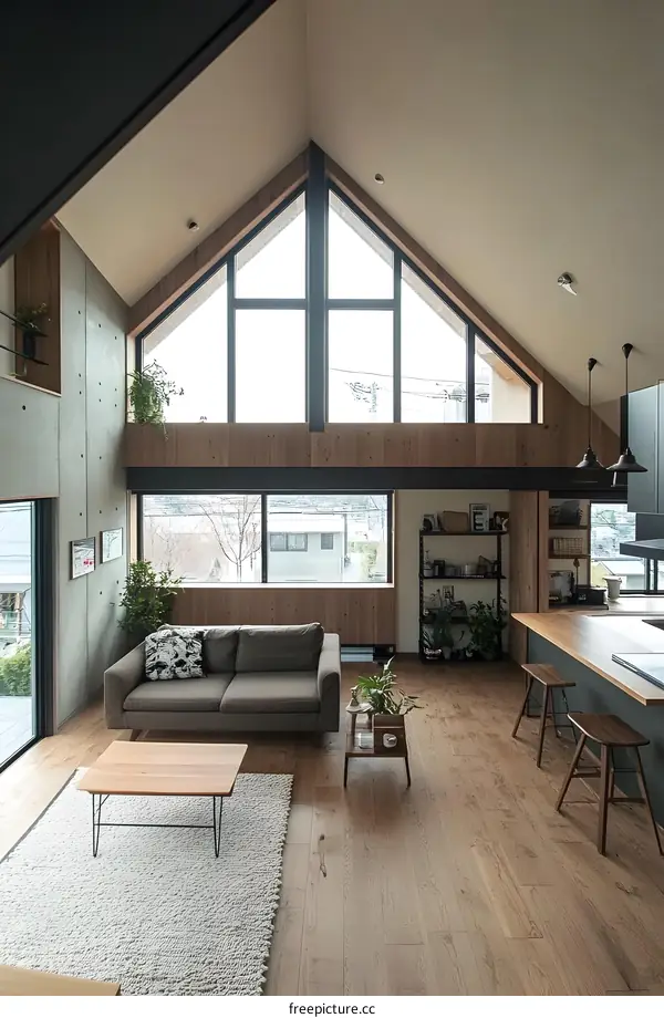 Modern Interior Design With Large Windows And Wooden Floor